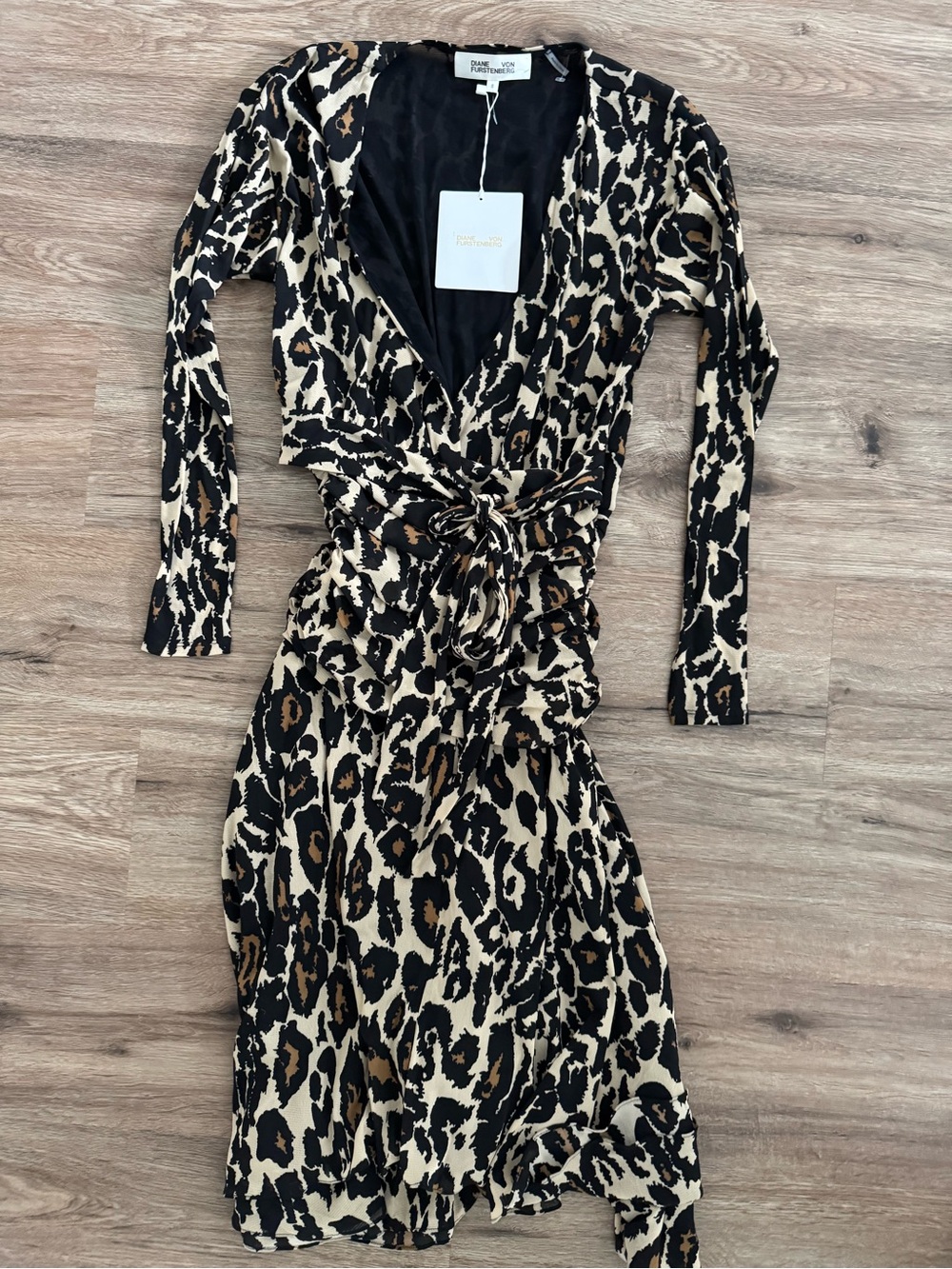DVF Diane von Furstenberg Rilynn Leopard Cat Sand Silk  Dress $498 NwT